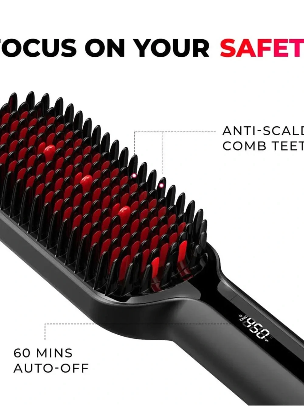 Digital Heated Hair Straightening Brush in Black & Red